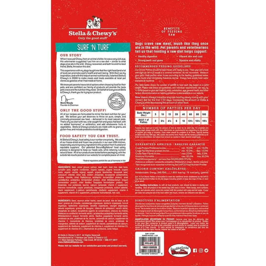 Stella & Chewy's Raw Frozen Dog Food Surf 'N Turf Dinner Patties