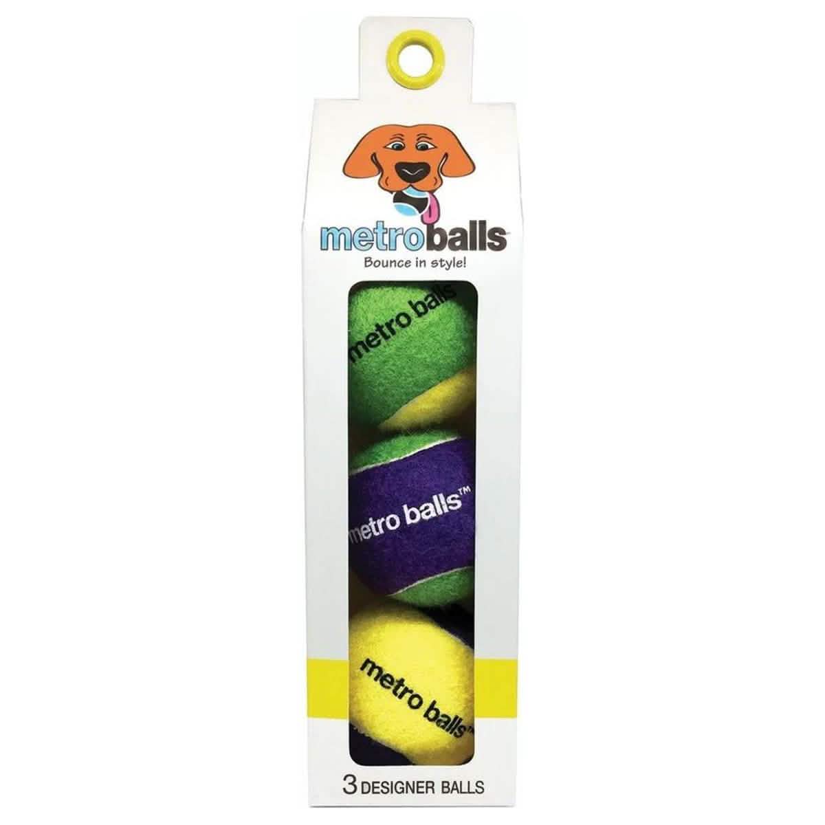 Metro Paws Yellow Metro Balls for Dogs, 3 Count Pack