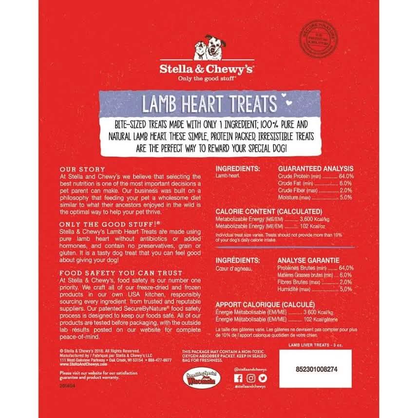 Stella & Chewy's Dog Treat Freeze-Dried Raw Lamb Heart Treats