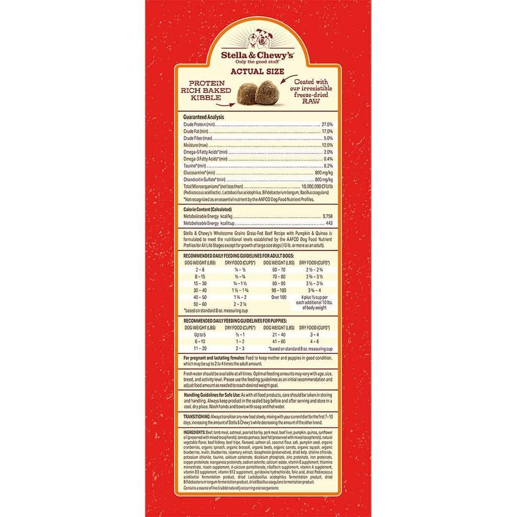 Stella & Chewy's Dry Dog Food Raw Coated Kibble Wholesome Grains Beef Recipe