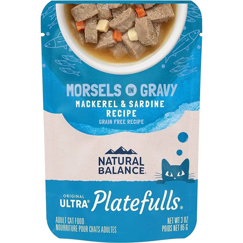Natural Balance Wet Cat Food Pouch Original Ultra Platefulls Morsels in Gravy Mackerel & Sardine Recipe