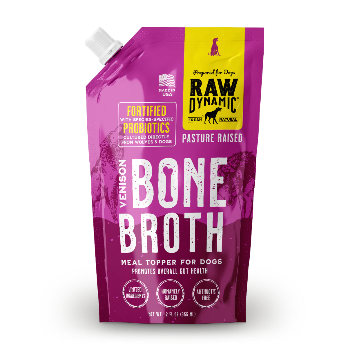 Raw Dynamic Dog Frozen Bone Broth Venison 12oz