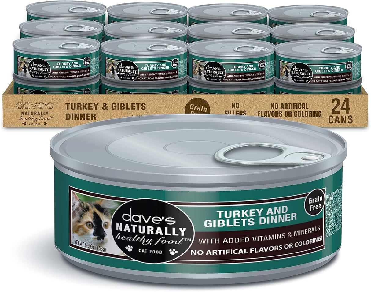 Dave's Pet Food Wet Cat Food Turkey and Giblets Dinner 5.5oz (1 Can)