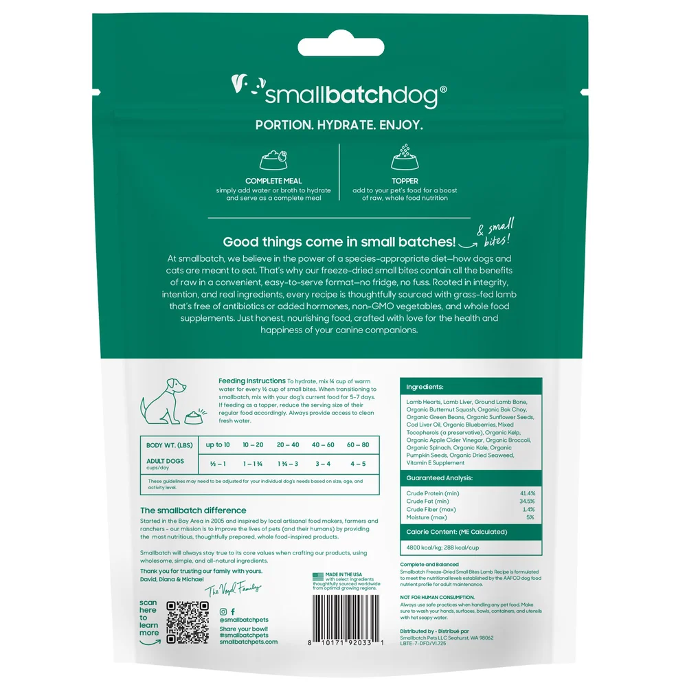 SmallBatch Freeze-Dried Dog Food Small Bites Lamb Recipe 19oz