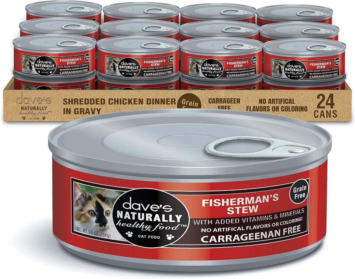 Dave's Pet Food Wet Cat Food Shredded Fisherman's Stew 5.5oz (1 Can)