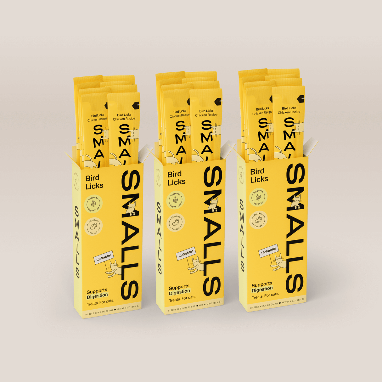 Smalls Cat Treat Digestion Support Chicken Bird Licks 4oz (1 Pack of 8 Licks)