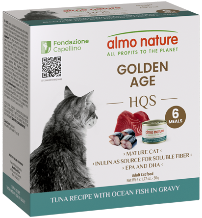 Almo Nature Wet Cat Food HQS Golden Age Tuna Recipe with Ocean Fish in Gravy 1.77oz (6 Pack)