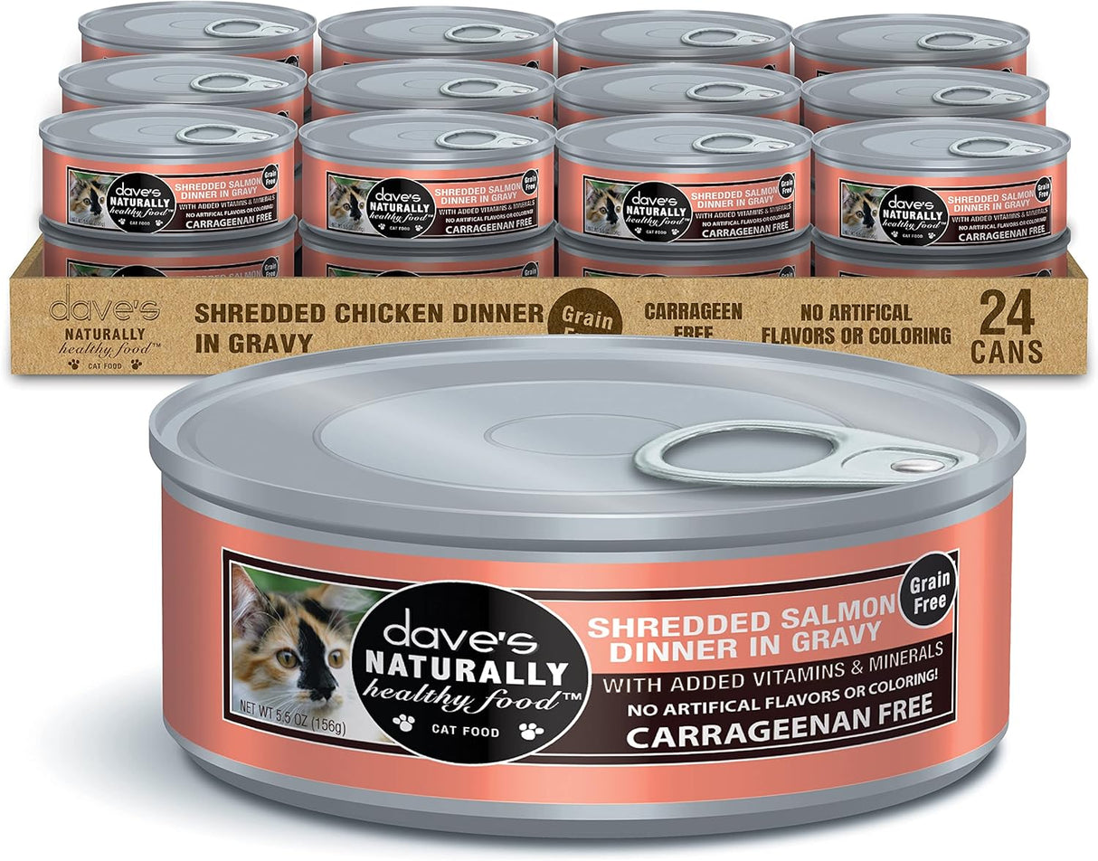 Dave's Pet Food Wet Cat Food Shredded Salmon Dinner in Gravy 5.5oz (1 Can)