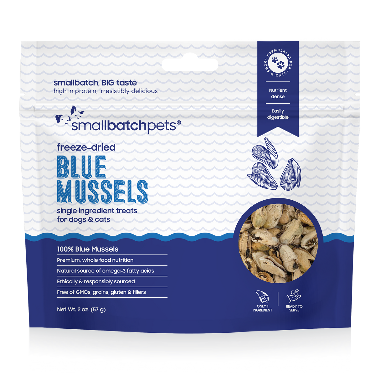 Small Batch Dog/Cat Treat Freeze Dried Blue Mussel 2oz