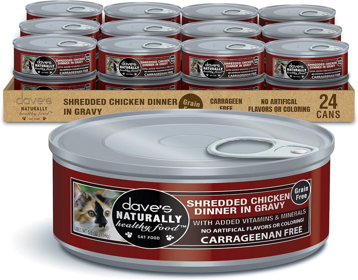 Dave's Pet Food Wet Cat Food Shredded Chicken Dinner in Gravy 5.5oz (1 Can)