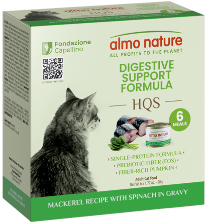 Almo Nature Wet Cat Food HQS Digestive Support Formula Flaked Mackerel & Spinach in Gravy 1.77oz (6 Pack)