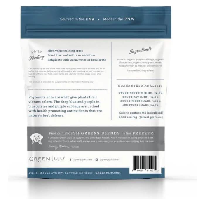 Green Juju Dog & Cat Food Topper Freeze-Dried Salmon Blue