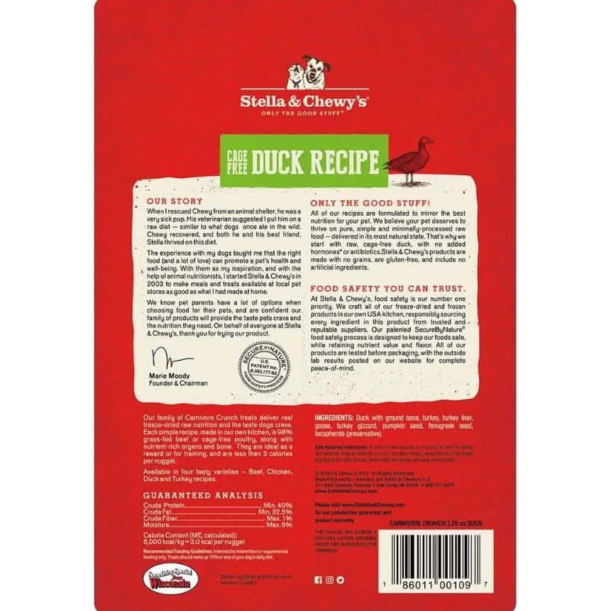 Stella & Chewy's Dog Treat Freeze-Dried Raw Carnivore Crunch Duck Recipe