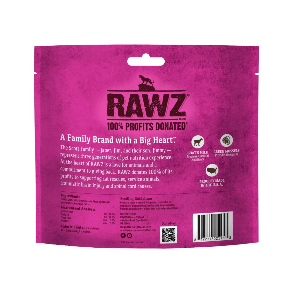 Rawz Cat Treat Freeze Dried Rabbit Goat's Milk & Green Mussels 1oz