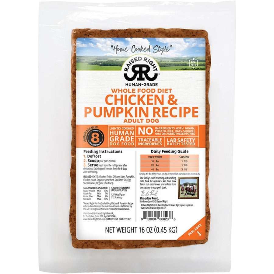Pollo/calabaza adultos congelados, 1 libra, de Raised Right D
