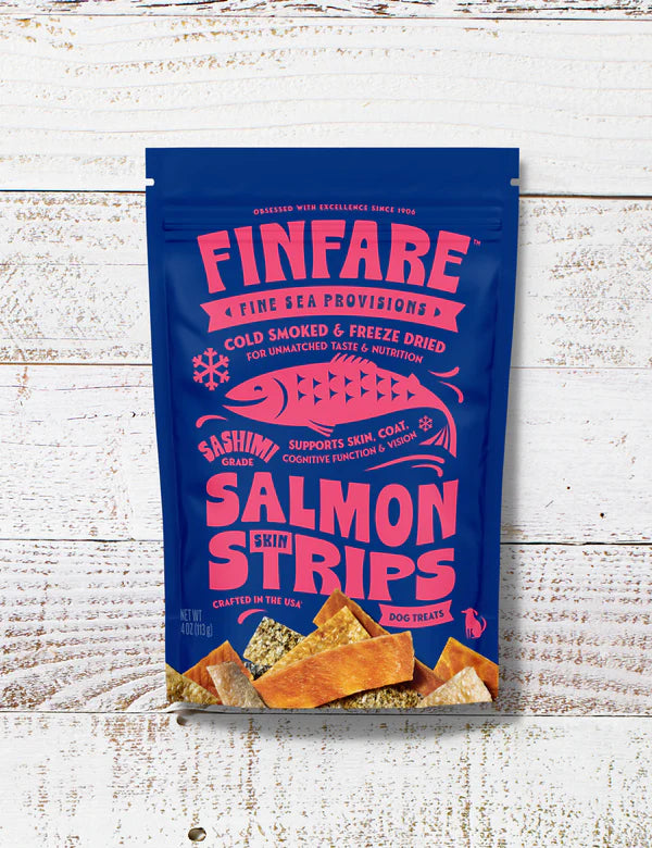 Finfare Cold Smoked & Freeze Dried Smoked Salmon Skin Strips Dog Treat/Topper (4oz)