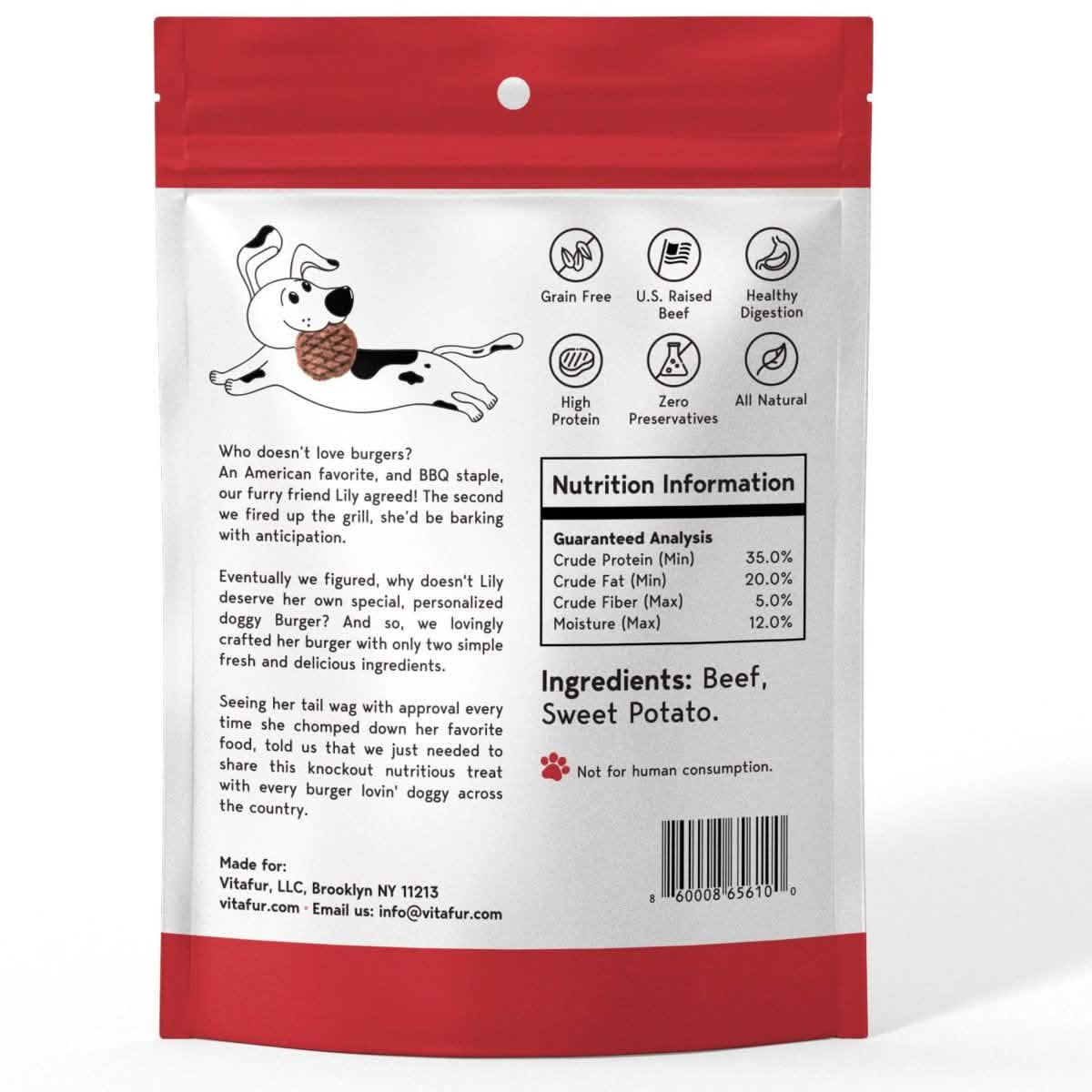 Vitafur Dog Treat Barkin' Burger Nature's Beef & Sweet Potato