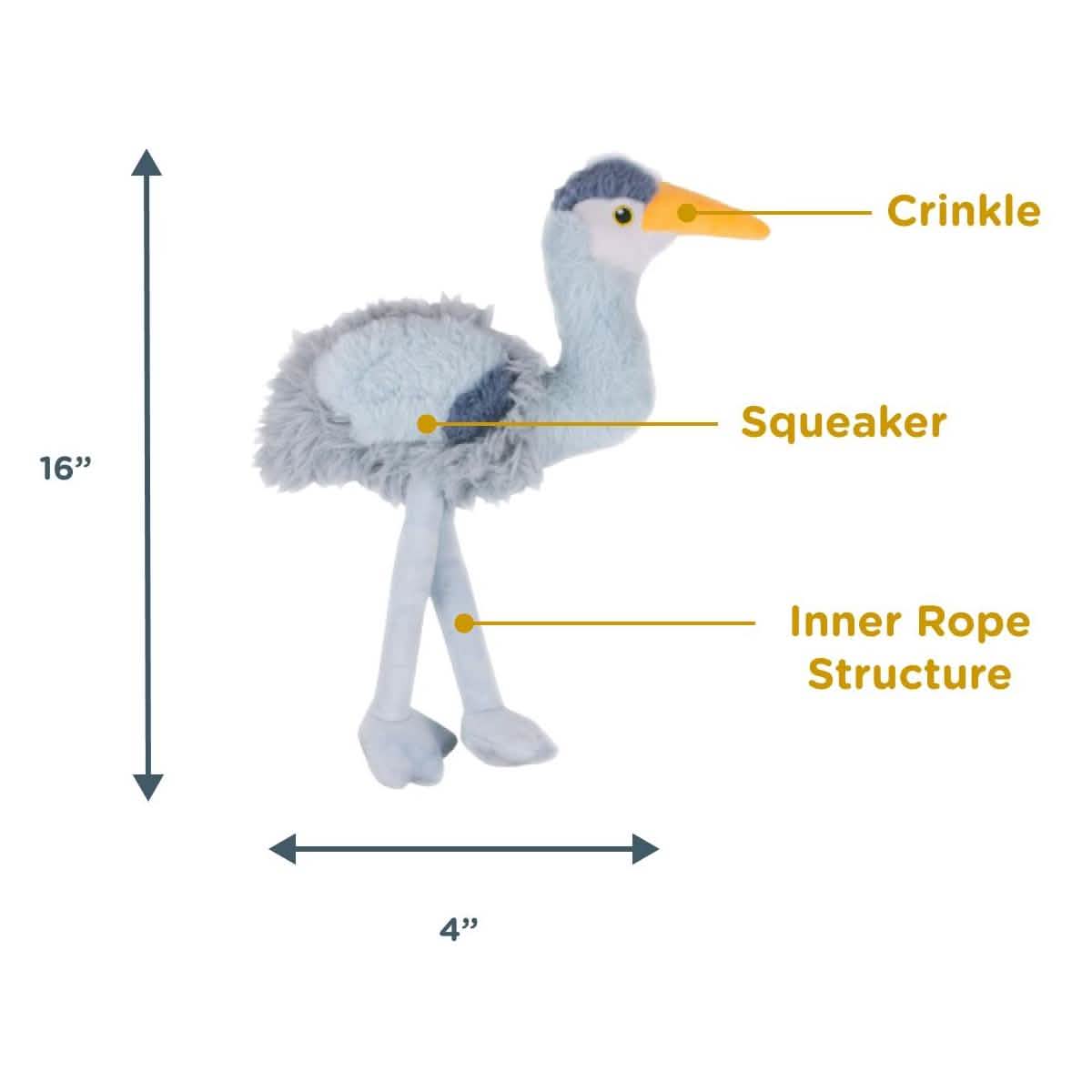 Tall Tails Dog Toy Plush Heron with Rope