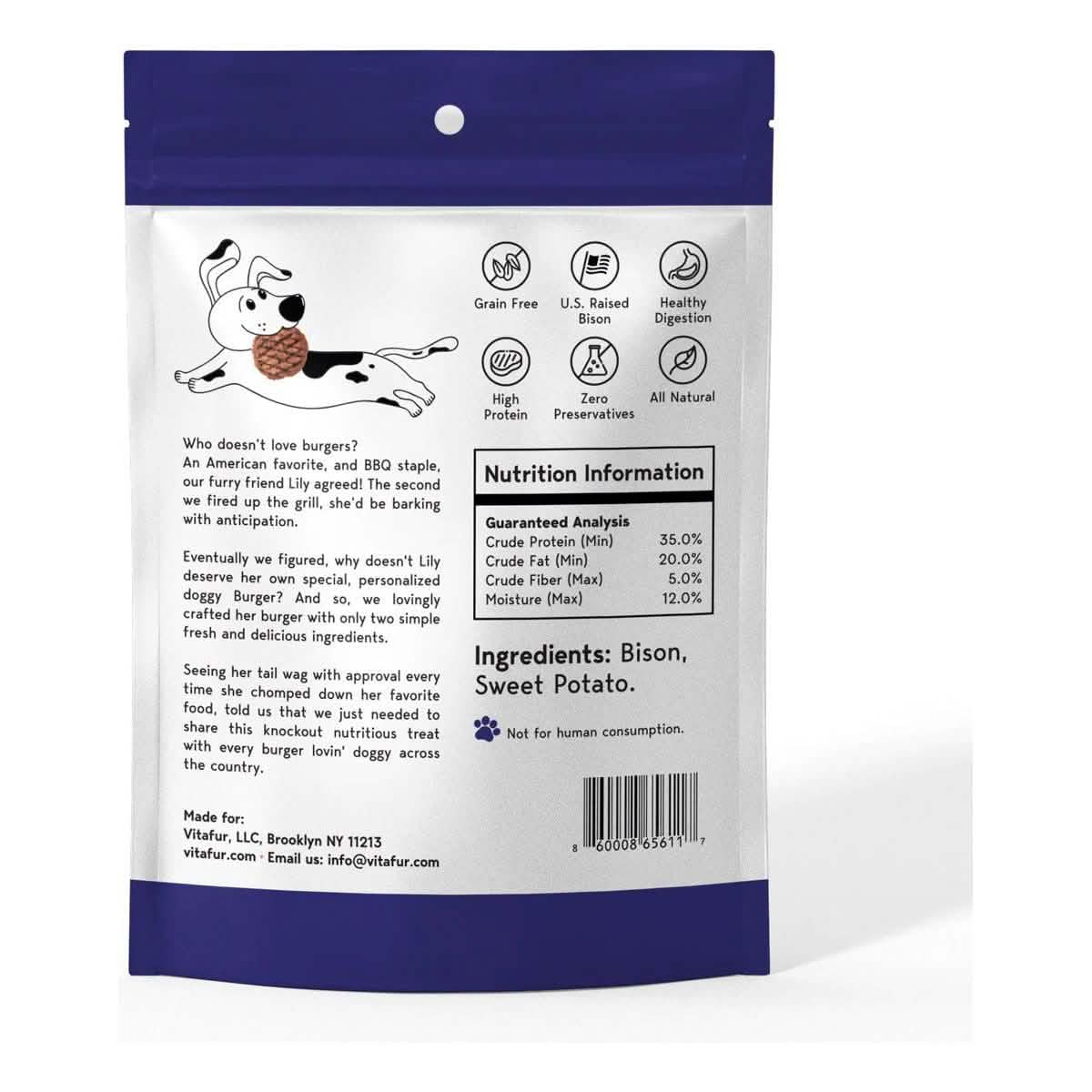 Vitafur Dog Treat Barkin' Burger Grilled Bison & Sweet Potato