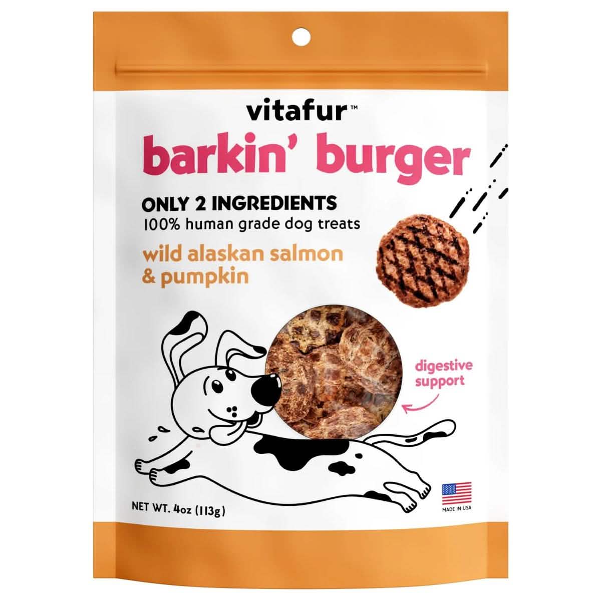 Vitafur Dog Treat Barkin' Burger Wild Alaskan Salmon & Pumpkin