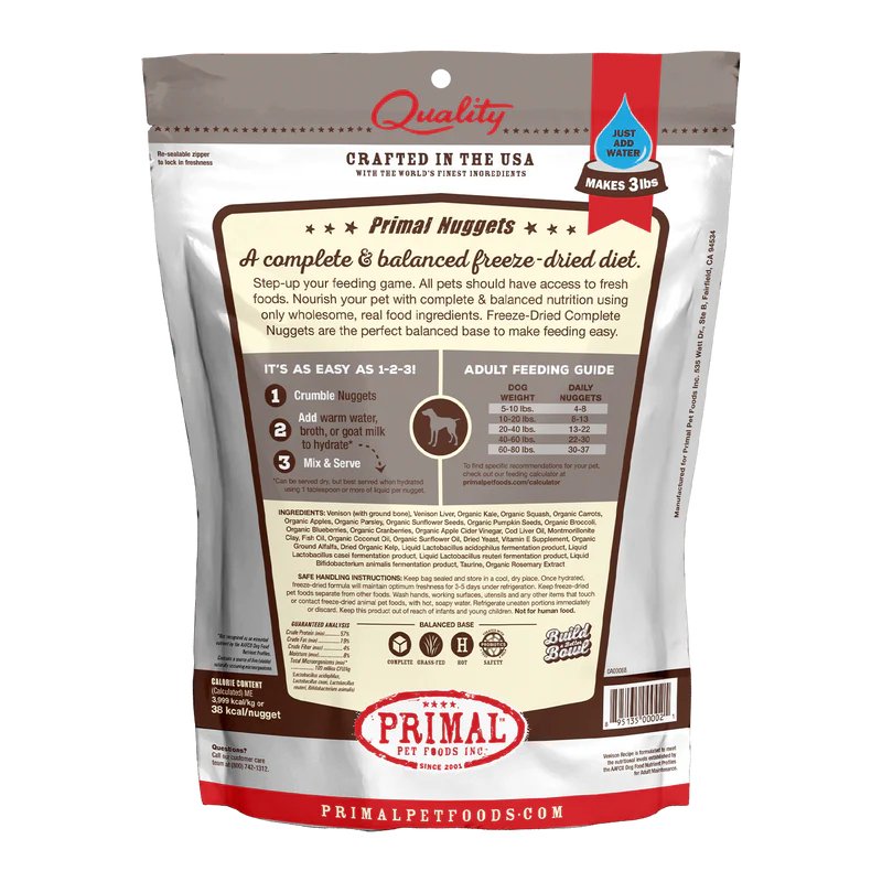 Primal Freeze-Dried Dog Food Nuggets Venison Formula