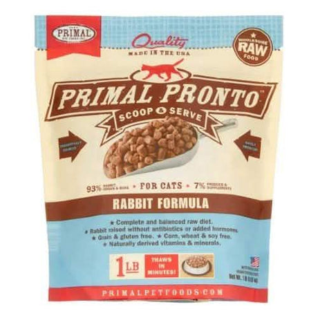 Primal Pet Foods Cat Frozen Raw Feline Rabbit Pronto Formula, 1Lb Size, Rabbit Flavor