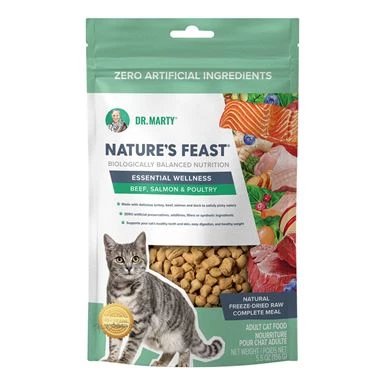 Dr Marty Freeze-Dried Cat Food Nature's Feast Essential Wellness Beef, Salmon &amp; Poultry