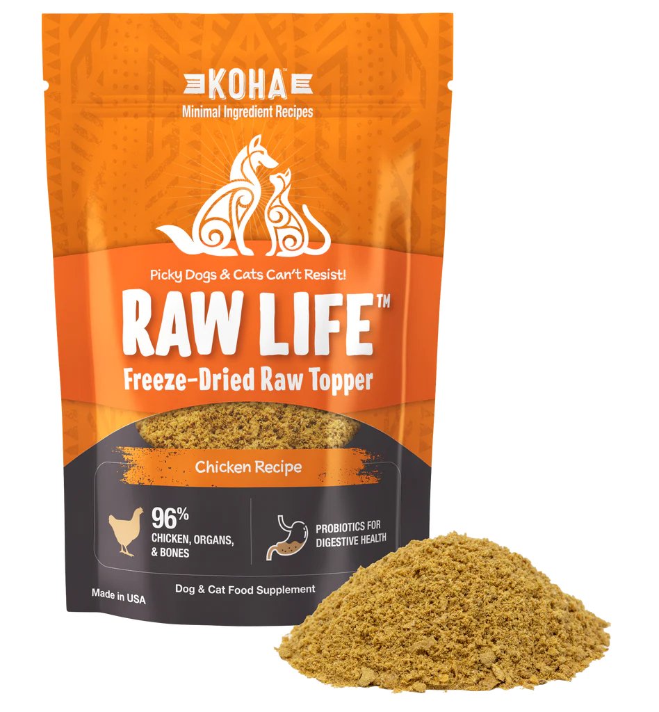 Koha Dog &amp; Cat Food Topper Raw Life Freeze-Dried Raw Topper Chicken Recipe