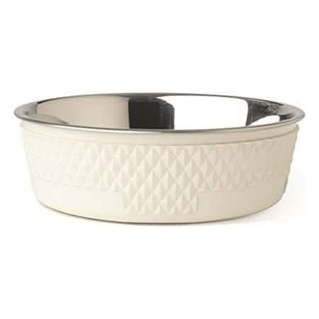 PetRageous Designs 6.5-Cup Stainless Kona Bowl for Cats and Dogs, White, 8.5-Inch Diameter, 2.75-Inch Height