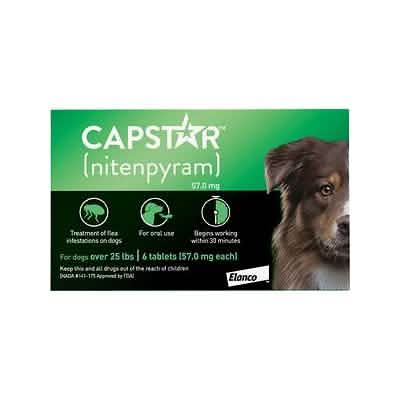 Capstar Dog Flea Treatment for Dogs Over 25 Lbs, 57 Mg Dosage, 6 Tablet Pack