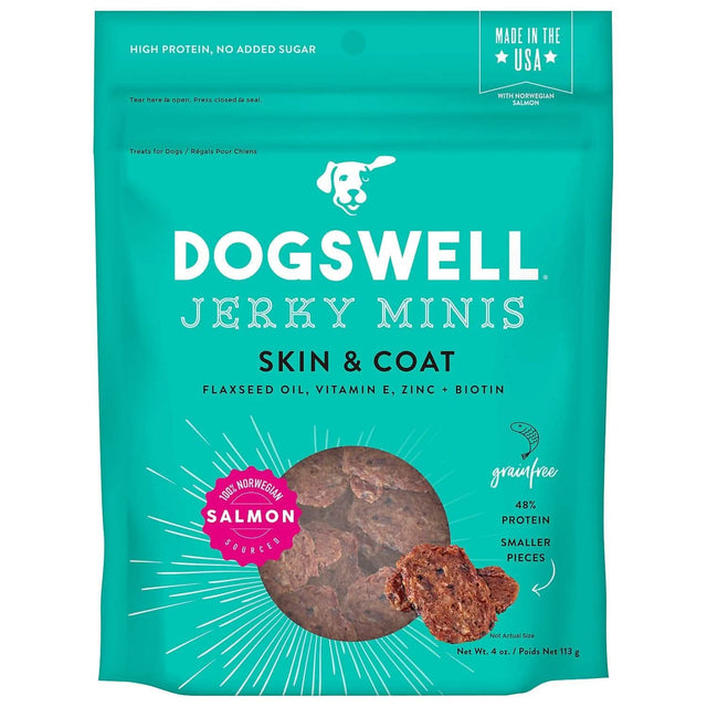 Dogswell Salmon Flavor Skin & Coat Jerky for Dogs, 4oz Pack