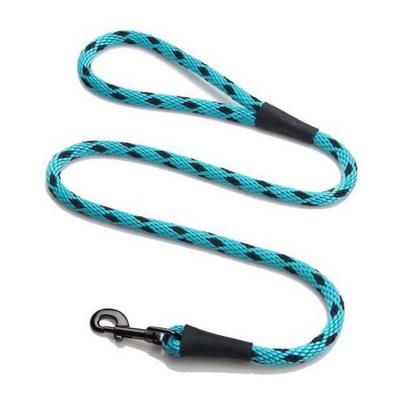 Mendota Dog Snap Leash in Black Ice Turquoise, Checkered Pattern, 6-ft Size