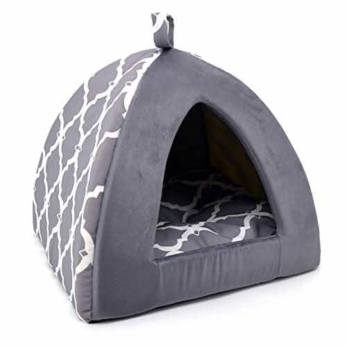 Best Pet Supplies Gray Lattice Pyramid Bed for Cats and Dogs, Size 16 X 16 X H:14