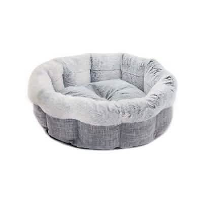 Best Pet Supplies Large Light Gray Plush Round Bed for Cats and Dogs