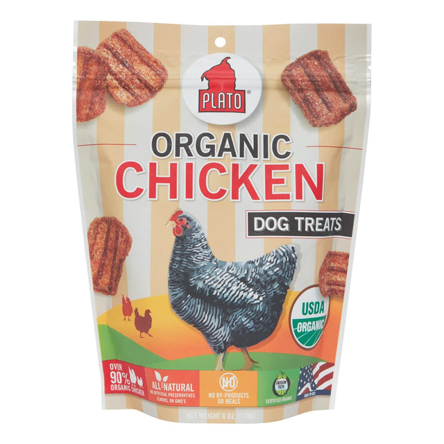 Plato Pet Treats Dog Organic Chicken Strips 6oz Pack