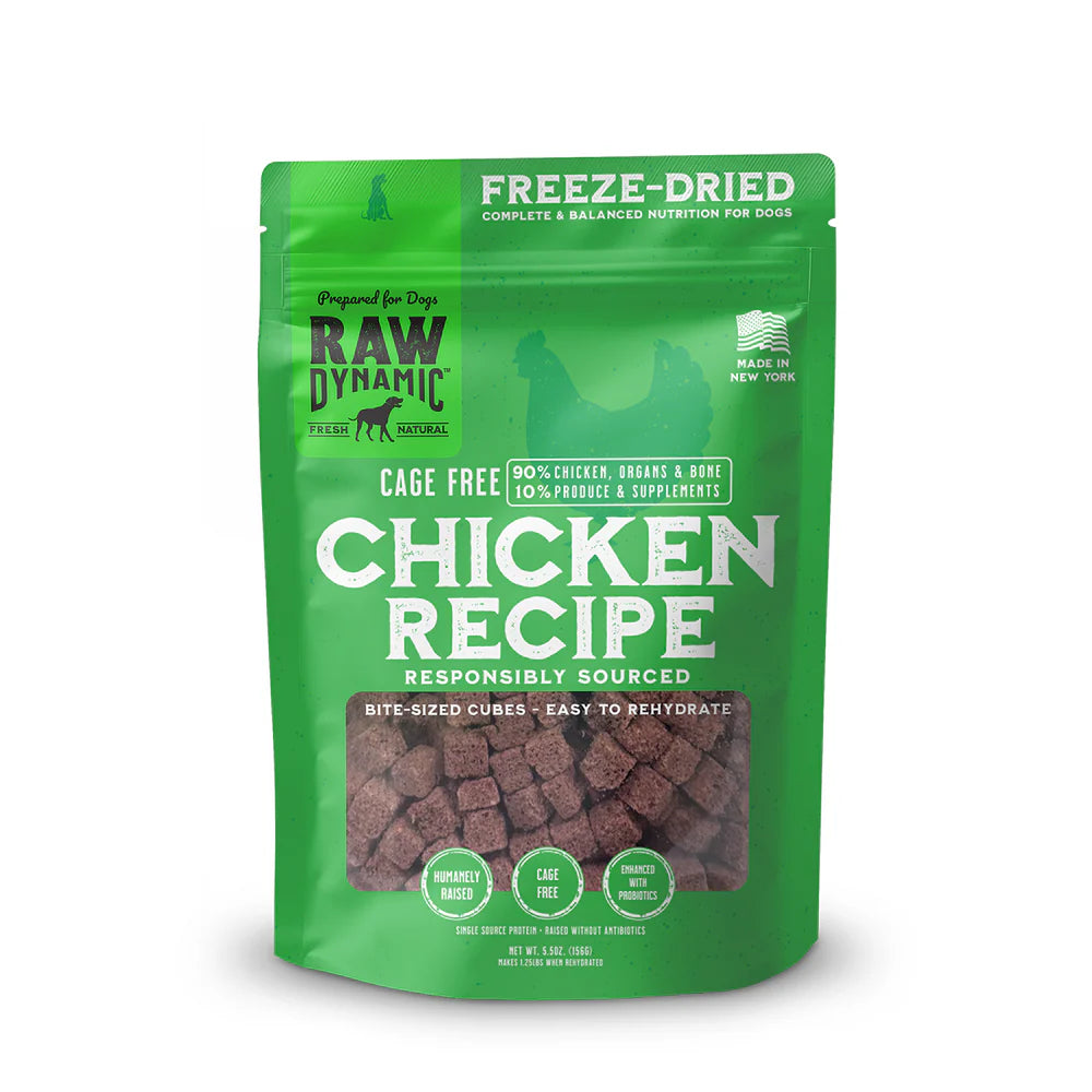 Alimento liofilizado para perros Raw Dynamic con pollo sin jaula
