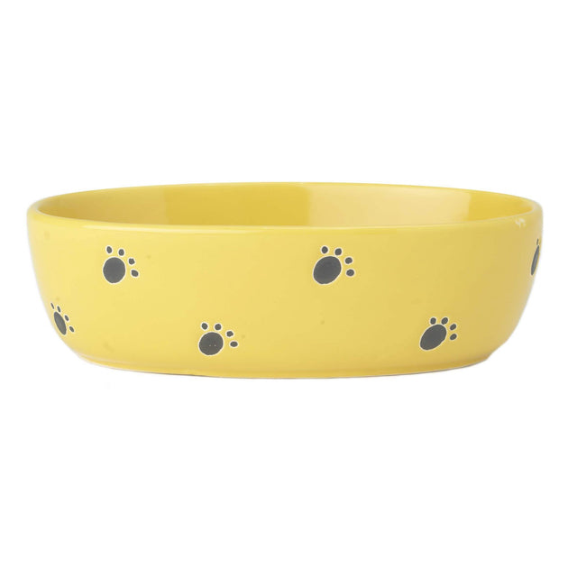 PetRageous Designs Silly Kitty 2-Cup Cat Bowl, 6.25 Inch Oval, Yellow Color