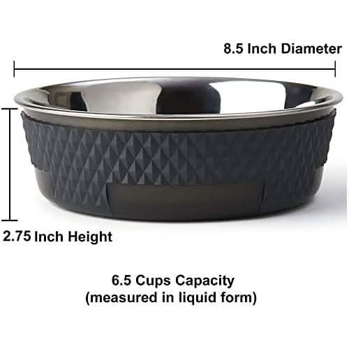 PetRageous Designs Stainless Kona Charcoal Cat Bowl, 6.5-Cup Capacity, 8.5-Inch Diameter, 2.75-Inch Height