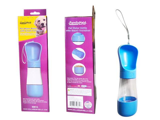 Family Maid Pet Water Bottle With Snack Container (Blue - 10.8oz)