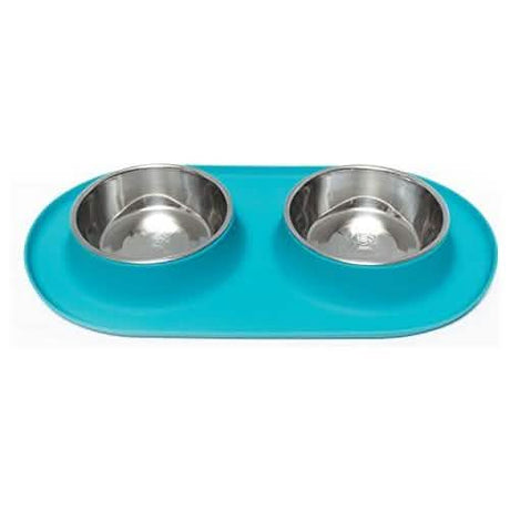 Messy Mutts Medium Size Double Feeder for Dogs, Blue, 1.5 Cups Capacity