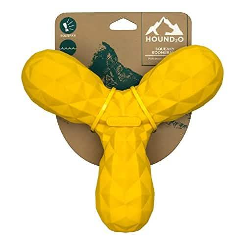 Playology Medium Size Dog Squeaky Boomerang in Yellow - Hound 20 Squeaker Series