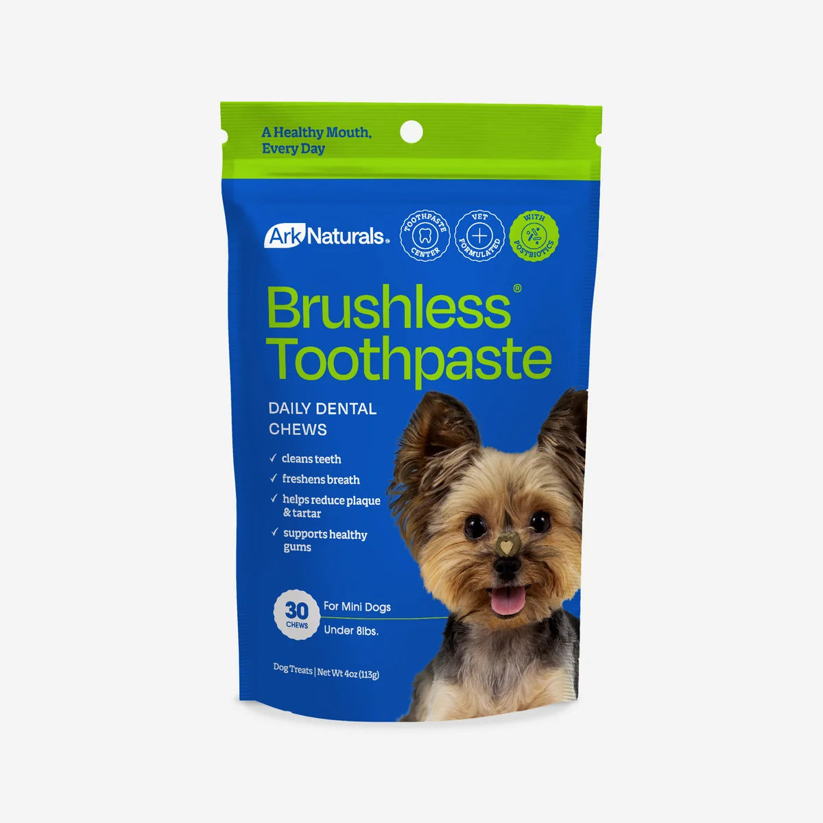Ark Naturals Dog Treat Brushless Toothpaste 4-in-1 Dental Chews Mini
