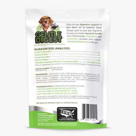 Ark Naturals Gentle Digest Probiotic & Prebiotic Aid Soft Chews for Dogs & Cats (120ct)