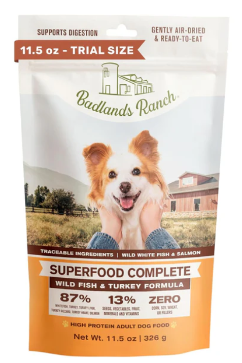 BADLANDS DOG DOGIR DINGED RANCH SUPERFOOD Полная дикая рыба/индейка 11,5