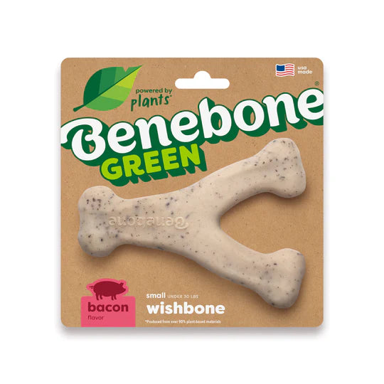 Benebone Green Eco Wishbone Bacon Dog Toy - Small