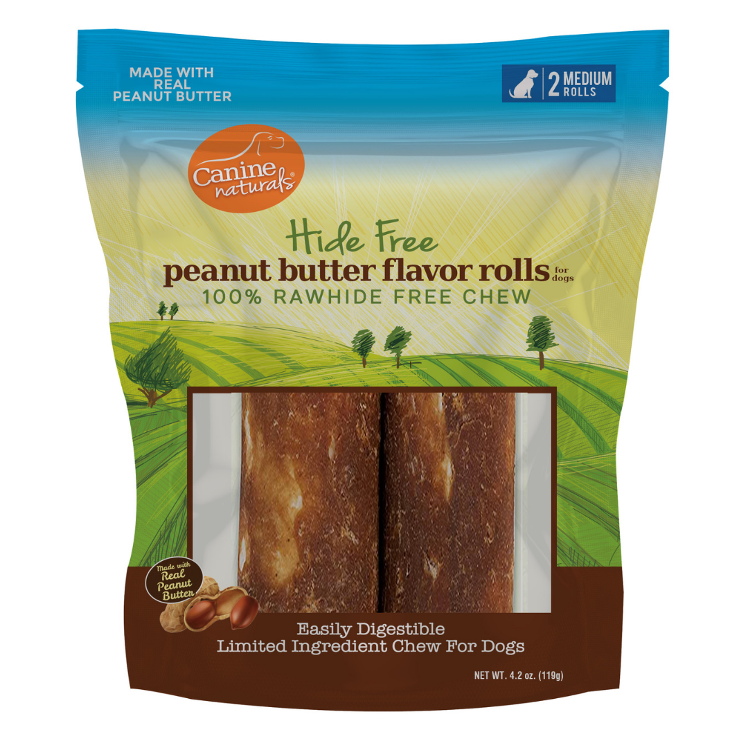 Canine Naturals Hide Free Peanut Butter Rolls for Dogs (4" - 2pack)