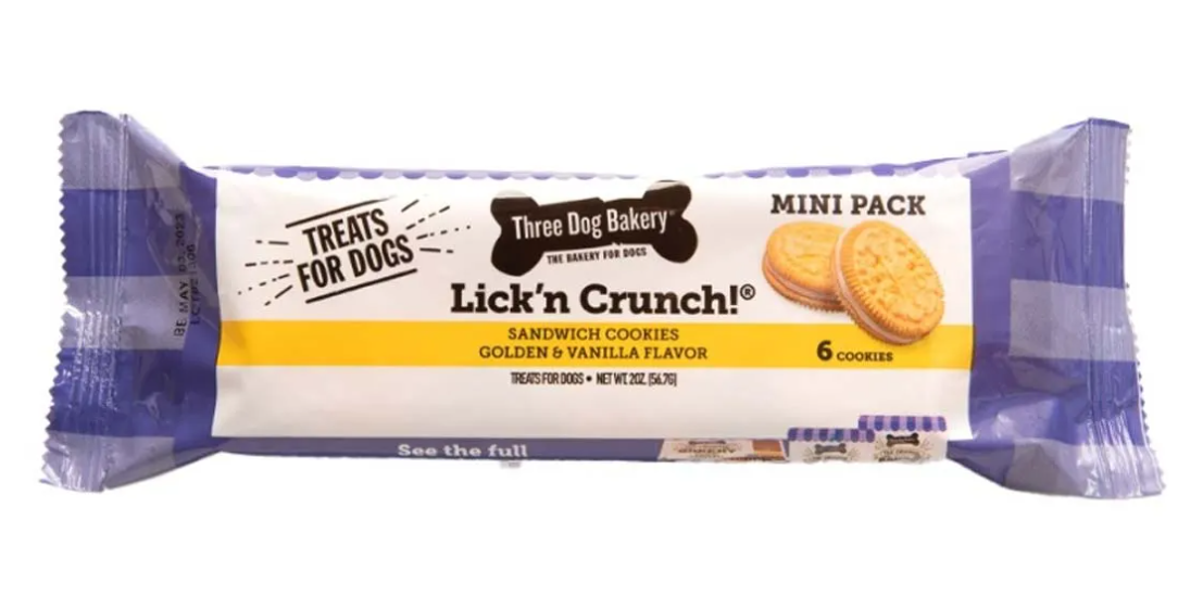 Three Dog Bakery Lick'n Crunch Golden & Vanilla Sandwich Cookies Dog Treats (6 pack)