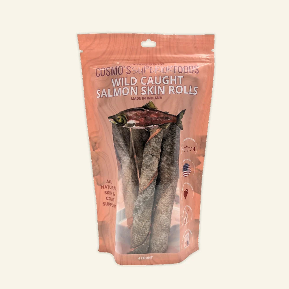 Cosmo's Superior Foods Wild Caught Salmon Skin Rolls Dog & Cat Treats (4 rolls per bag)