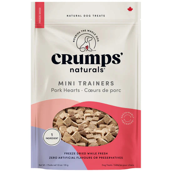 Crumps Naturals Mini Trainers Freeze Dried Pork Hearts Dog Treats (1.9oz bag)