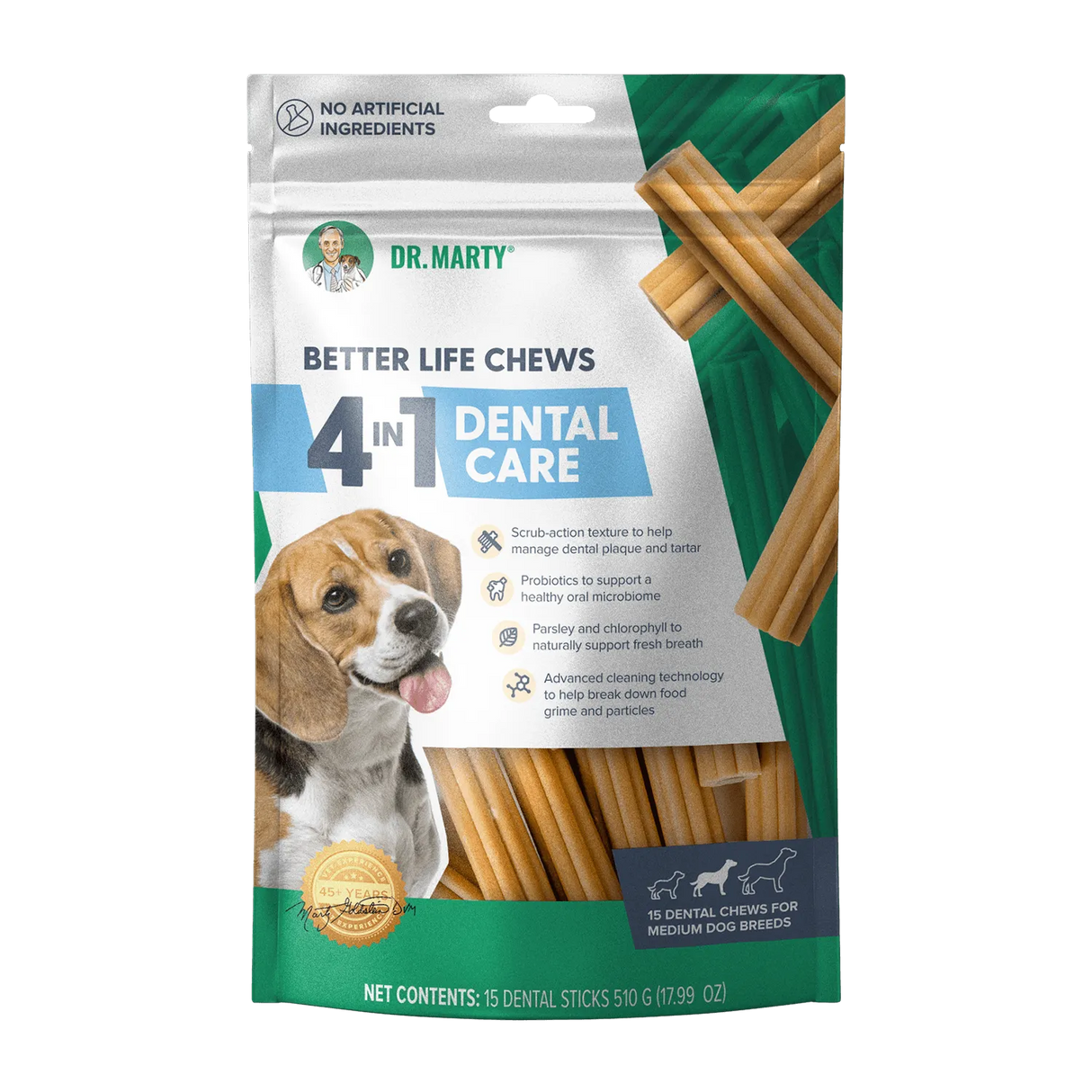 Dr Marty's Better Life Chews 4-in-1 Dental Care Dog Treats - Medium (17.99 oz, 15 Pack)